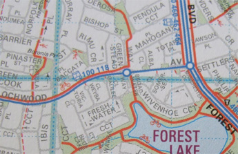 ブリスベンの自転車道路地図拡大図